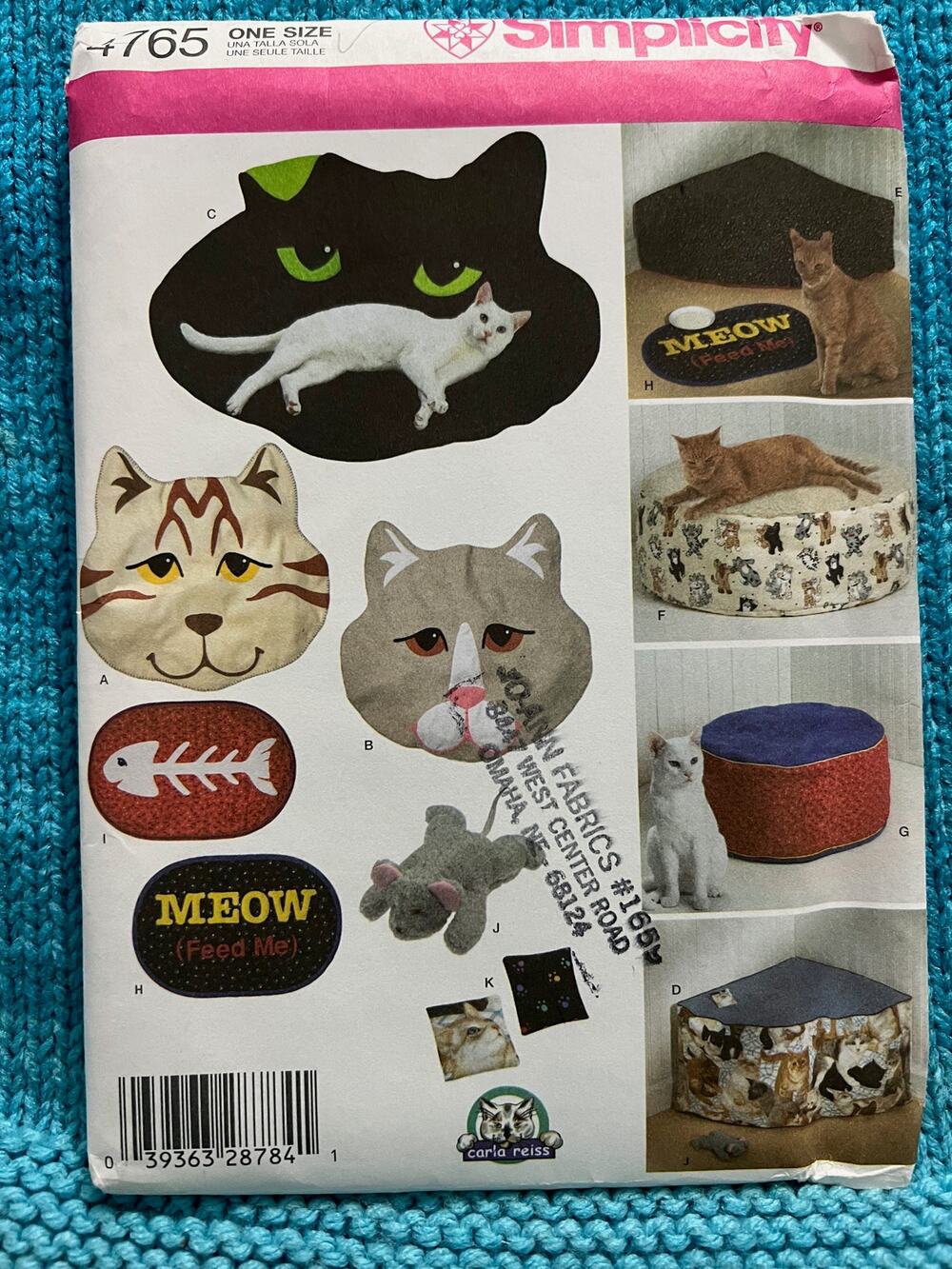 Simplicity 4765 Sewing pattern Cat bed mats catnip mouse